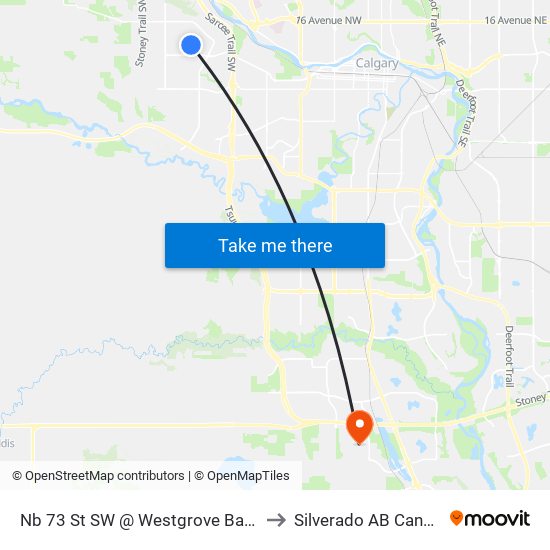 Nb 73 St SW @ Westgrove Ba SW to Silverado AB Canada map