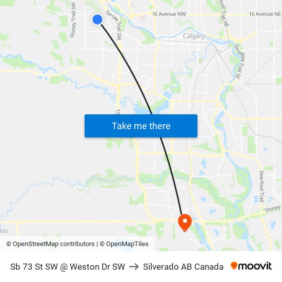 Sb 73 St SW @ Weston Dr SW to Silverado AB Canada map