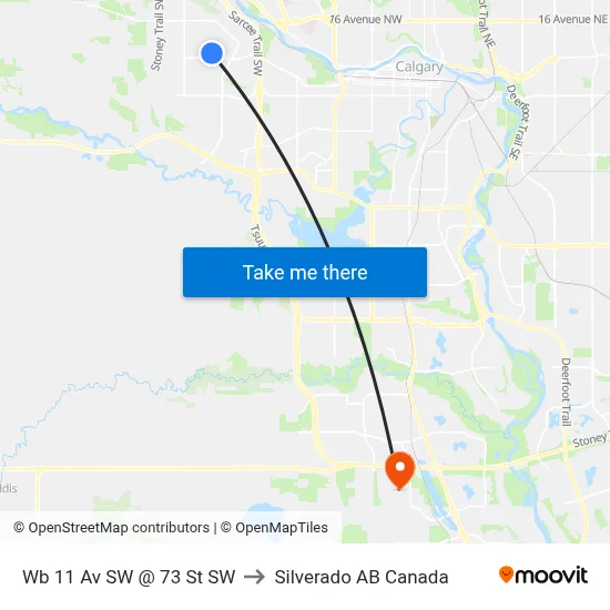 Wb 11 Av SW @ 73 St SW to Silverado AB Canada map