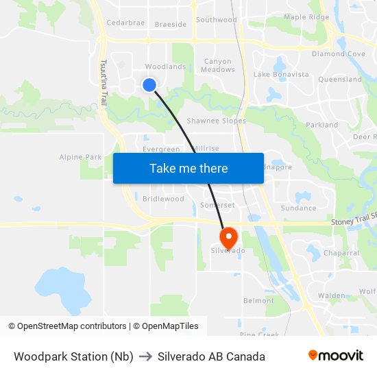 Woodpark Station (Nb) to Silverado AB Canada map
