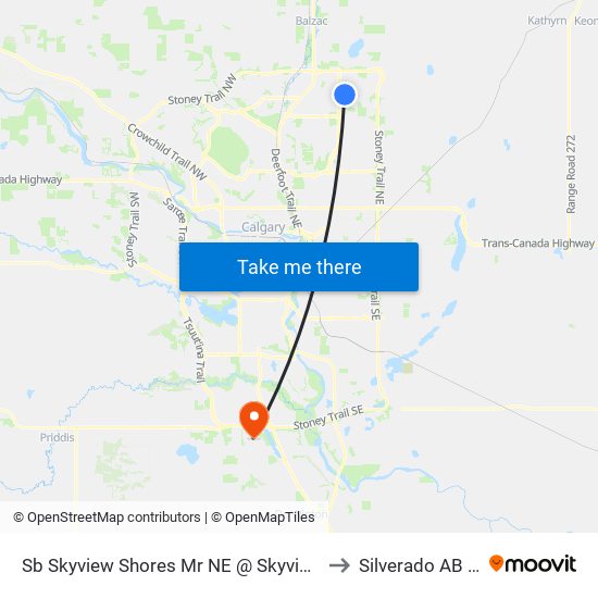 Sb Skyview Shores Mr NE @ Skyview Shores Co NE to Silverado AB Canada map