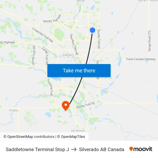 Saddletowne Terminal Stop J to Silverado AB Canada map