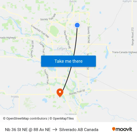 Nb 36 St NE @ 88 Av NE to Silverado AB Canada map