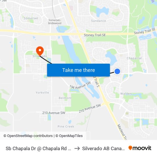 Sb Chapala Dr @ Chapala Rd SE to Silverado AB Canada map