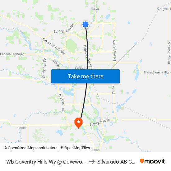 Wb Coventry Hills Wy @ Covewood Ga NE to Silverado AB Canada map