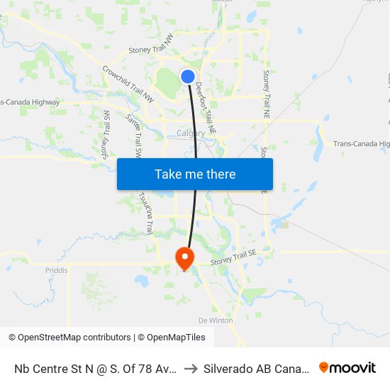 Nb Centre St N @ S. Of 78 Av N to Silverado AB Canada map