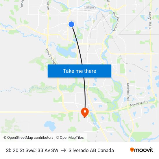 Sb 20 St Sw@ 33 Av SW to Silverado AB Canada map