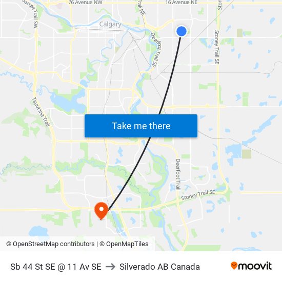 Sb 44 St SE @ 11 Av SE to Silverado AB Canada map