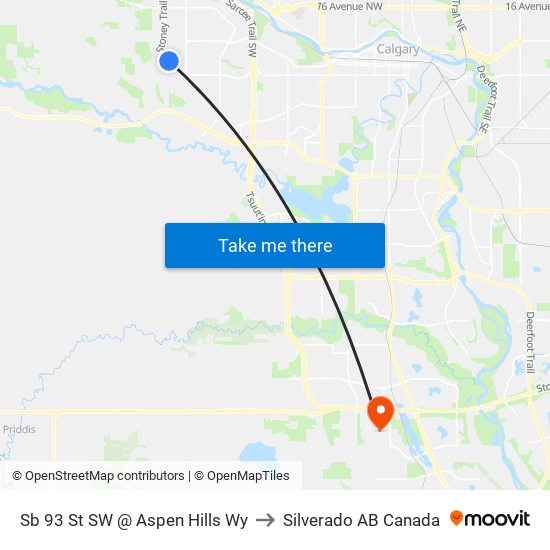 Sb 93 St SW @ Aspen Hills Wy to Silverado AB Canada map