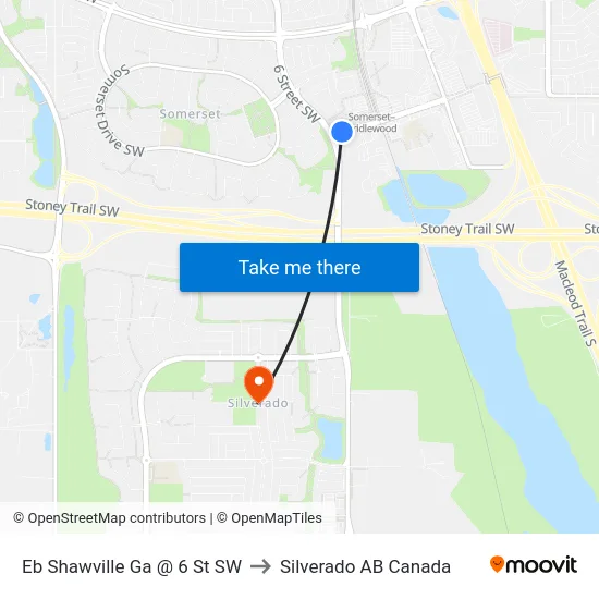 Eb Shawville Ga @ 6 St SW to Silverado AB Canada map