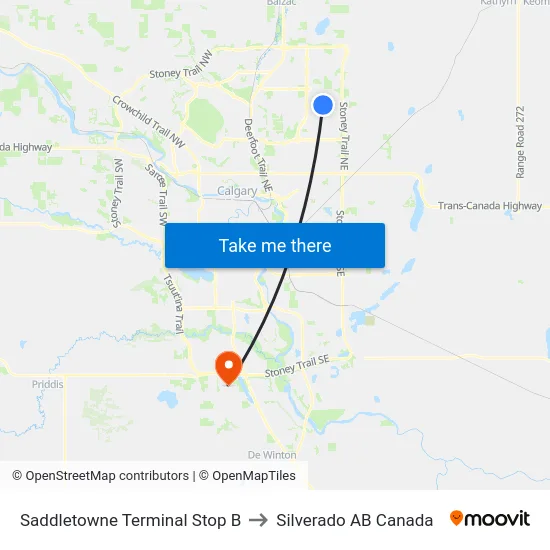 Saddletowne Terminal Stop B to Silverado AB Canada map