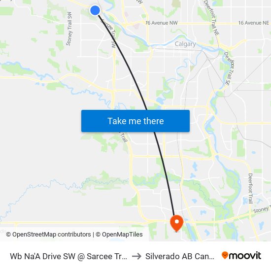 Wb Na'A Drive SW @ Sarcee Tr SW to Silverado AB Canada map