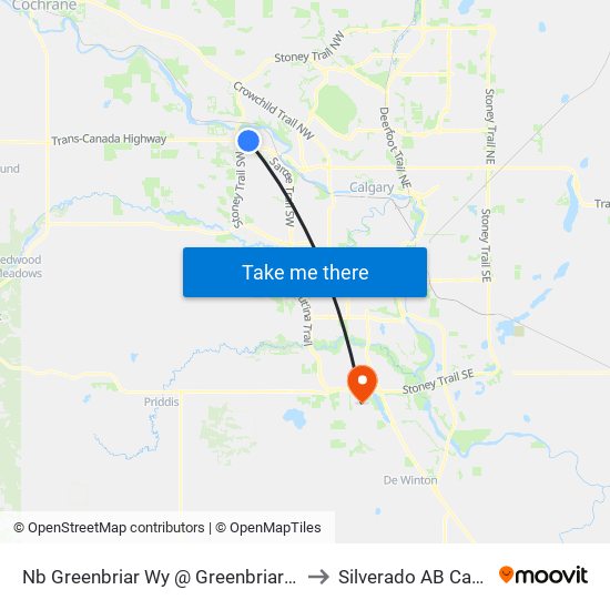 Nb Greenbriar Wy @ Greenbriar Pl NW to Silverado AB Canada map