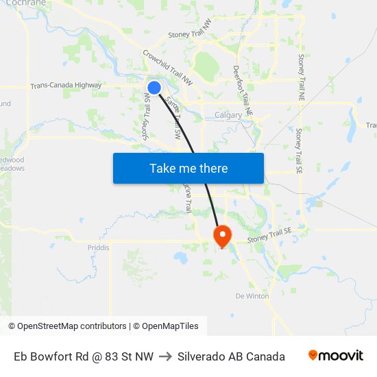 Eb Bowfort Rd @ 83 St NW to Silverado AB Canada map