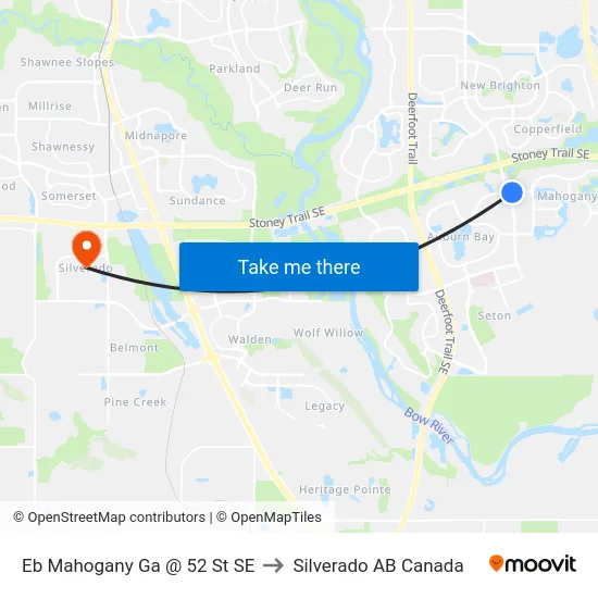 Eb Mahogany Ga @ 52 St SE to Silverado AB Canada map