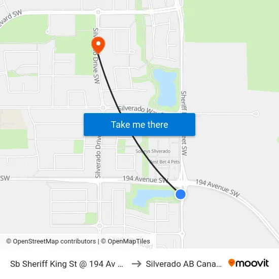 Sb Sheriff King St @ 194 Av SW to Silverado AB Canada map