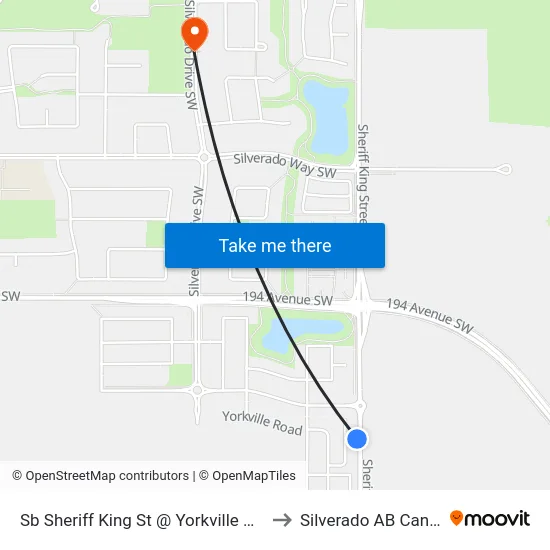 Sb Sheriff King St @ Yorkville Av SW to Silverado AB Canada map