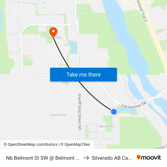 Nb Belmont St SW @ Belmont Bv SW to Silverado AB Canada map