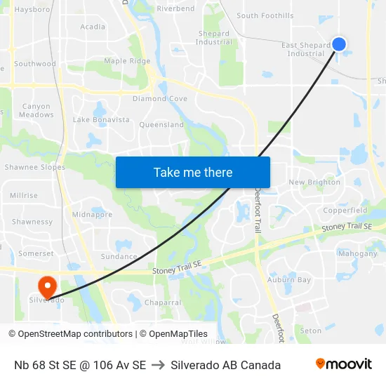 Nb 68 St SE @ 106 Av SE to Silverado AB Canada map