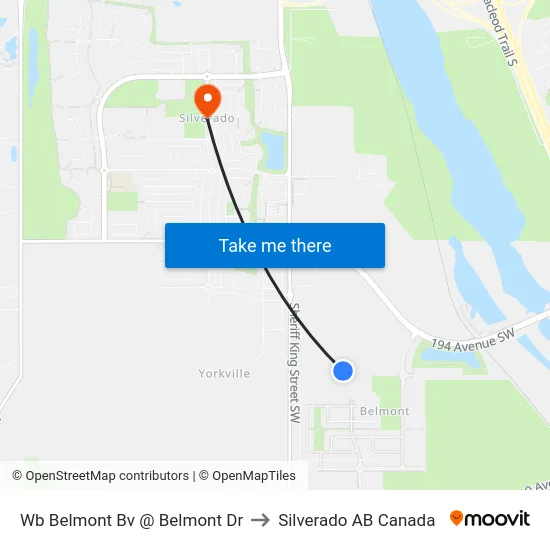 Wb Belmont Bv @ Belmont Dr to Silverado AB Canada map