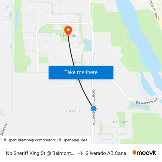 Nb Sheriff King St @ Belmont Bv to Silverado AB Canada map