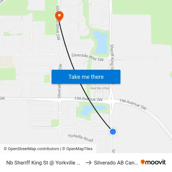 Nb Sheriff King St @ Yorkville Av SW to Silverado AB Canada map