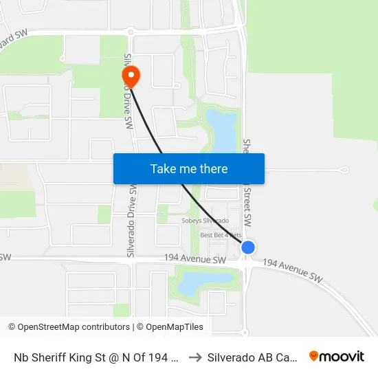 Nb Sheriff King St @ N Of 194 Av SW to Silverado AB Canada map