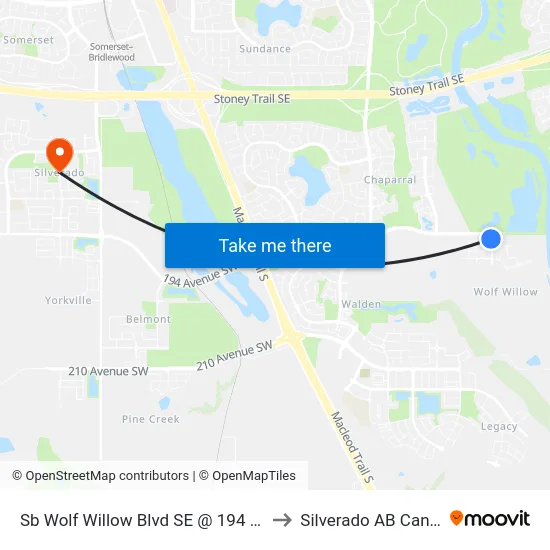 Sb Wolf Willow  Blvd SE @ 194 Av SE to Silverado AB Canada map