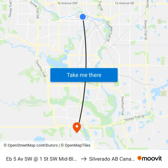 Eb 5 Av SW @ 1 St SW Mid-Block to Silverado AB Canada map