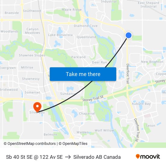 Sb 40 St SE @ 122 Av SE to Silverado AB Canada map