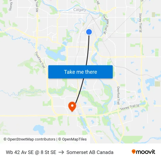 Wb 42 Av SE @ 8 St SE to Somerset AB Canada map