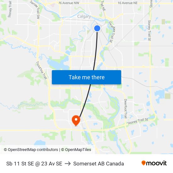 Sb 11 St SE @ 23 Av SE to Somerset AB Canada map