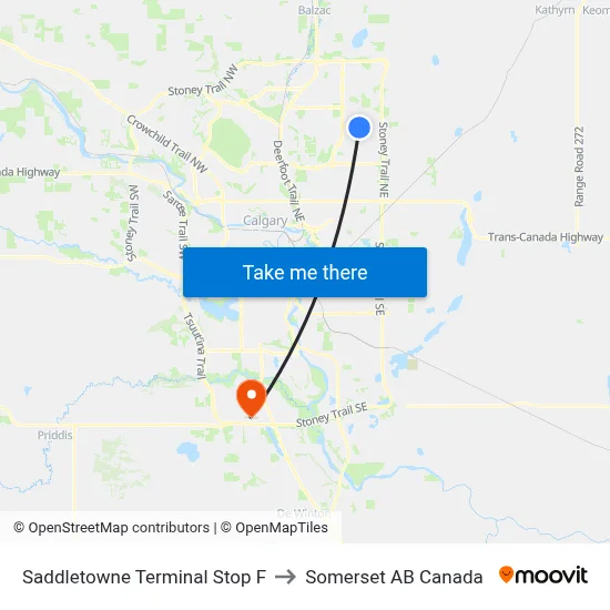 Saddletowne Terminal Stop F to Somerset AB Canada map