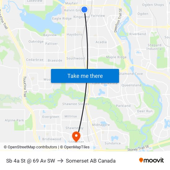 Sb 4a St @ 69 Av SW to Somerset AB Canada map