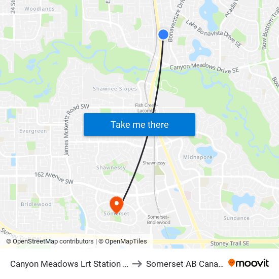 Canyon Meadows Lrt Station Nb to Somerset AB Canada map