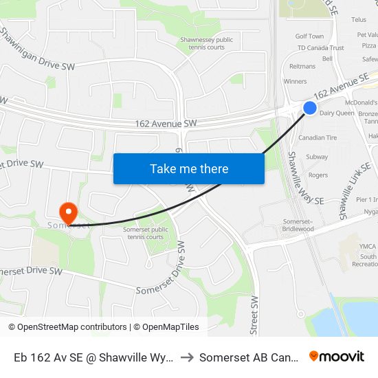 Eb 162 Av SE @ Shawville Wy SW to Somerset AB Canada map