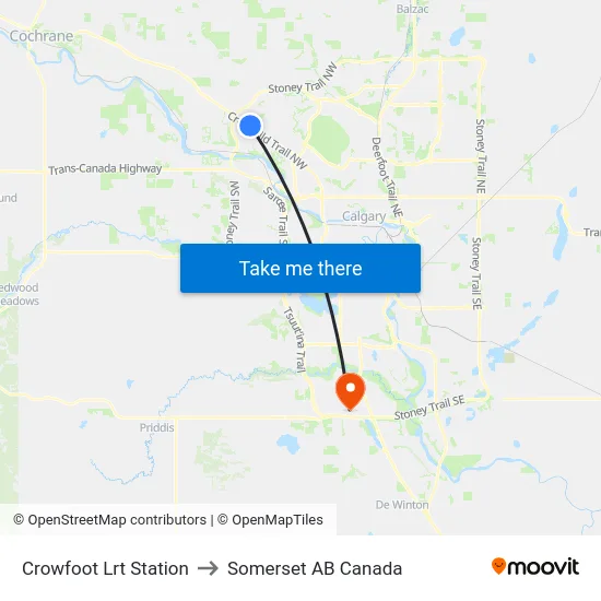 Crowfoot Lrt Station to Somerset AB Canada map