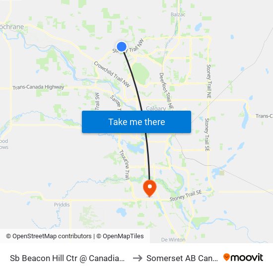 Sb Beacon Hill Ctr @ Canadian Tire to Somerset AB Canada map