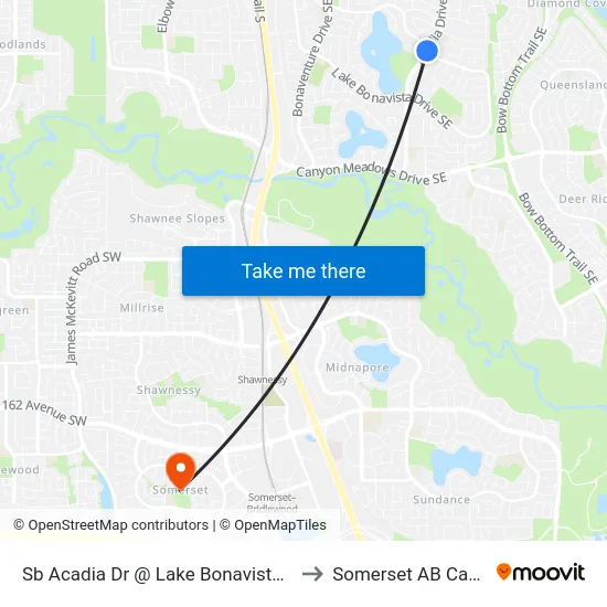 Sb Acadia Dr @ Lake Bonavista Dr SE to Somerset AB Canada map