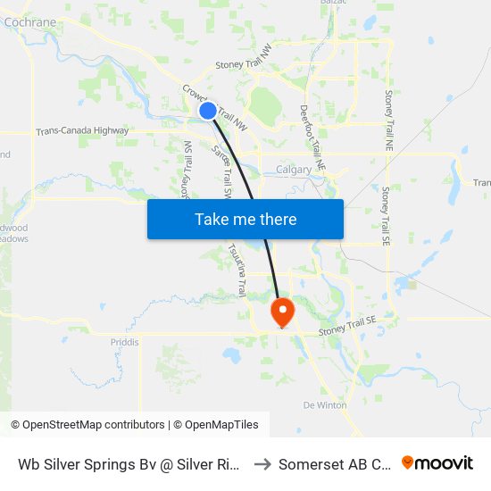 Wb Silver Springs Bv @ Silver Ridge Dr NW to Somerset AB Canada map