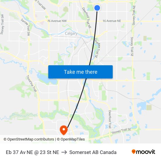 Eb 37 Av NE @ 23 St NE to Somerset AB Canada map