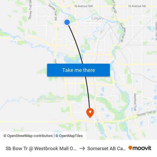 Sb Bow Tr @ Westbrook Mall Overpass to Somerset AB Canada map