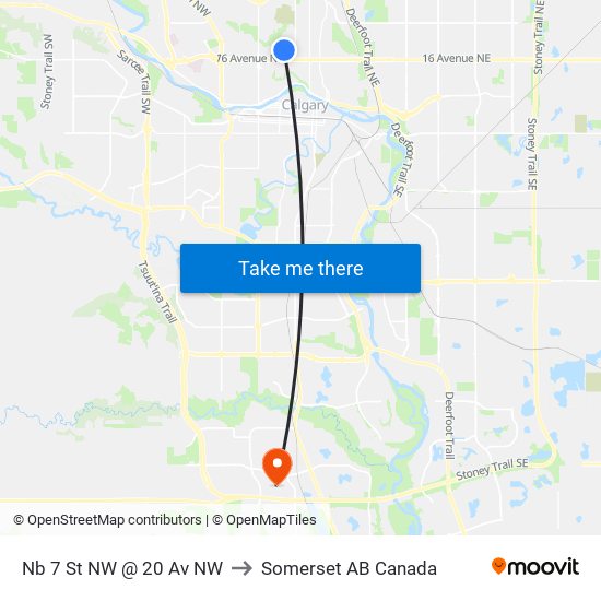 Nb 7 St NW @ 20 Av NW to Somerset AB Canada map