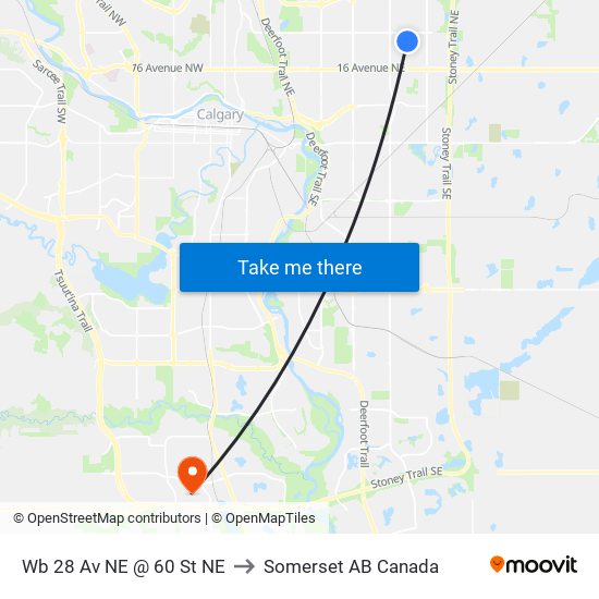 Wb 28 Av NE @ 60 St NE to Somerset AB Canada map