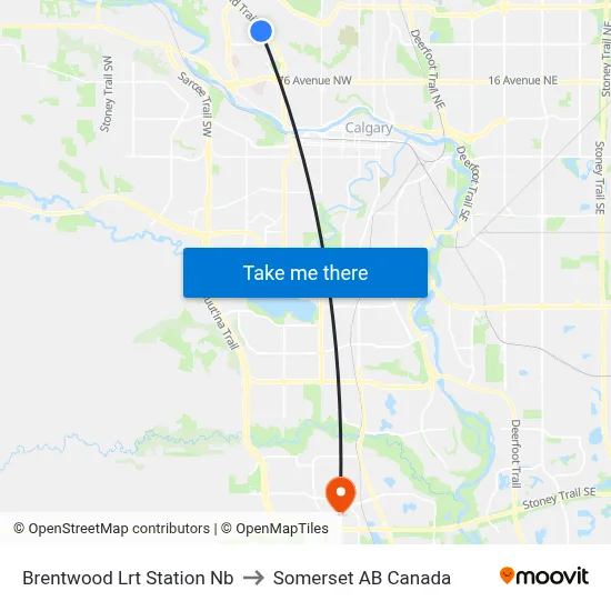 Brentwood Lrt Station Nb to Somerset AB Canada map