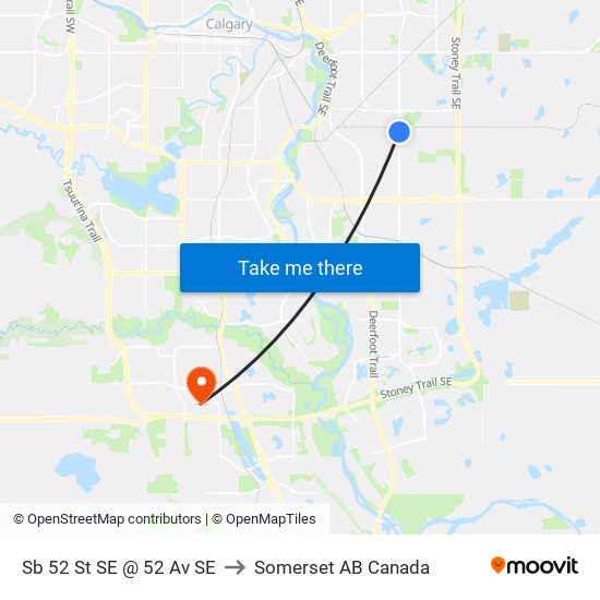 Sb 52 St SE @ 52 Av SE to Somerset AB Canada map