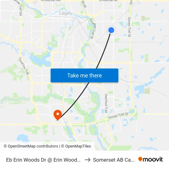Eb Erin Woods Dr @ Erin Woods Tc SE to Somerset AB Canada map