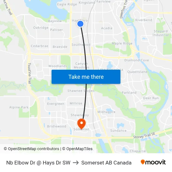 Nb Elbow Dr @ Hays Dr SW to Somerset AB Canada map