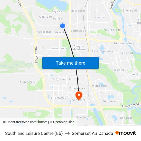 Southland Leisure Centre (Eb) to Somerset AB Canada map