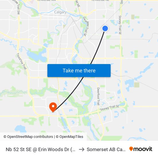 Nb 52 St SE @ Erin Woods Dr (N. Leg) to Somerset AB Canada map